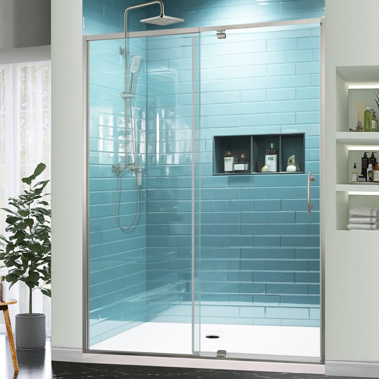 Brushed Nickel Semi-Frameless Pivot Shower Door with Clear Glass