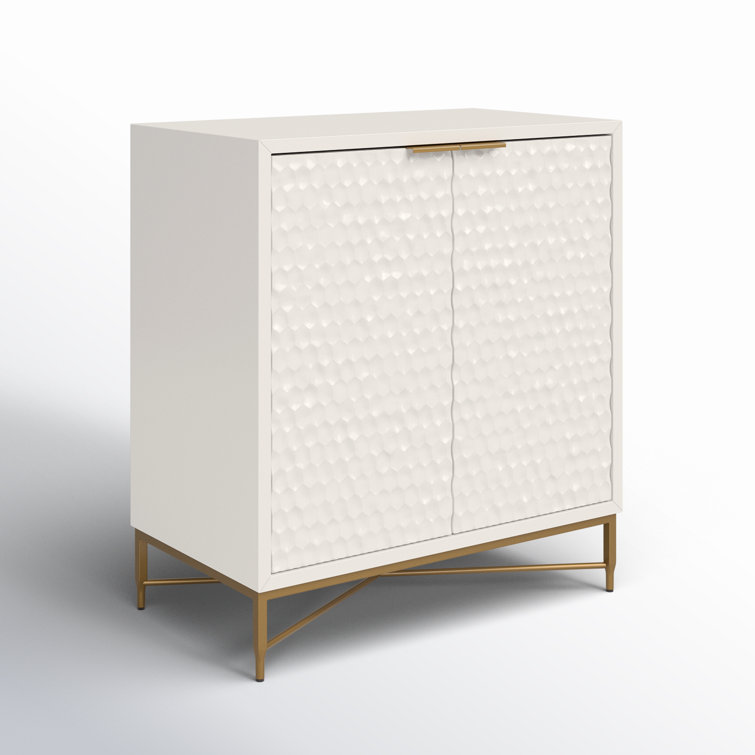 Pearl White Mahogany 32'' Bar Cabinet with Gold Accents