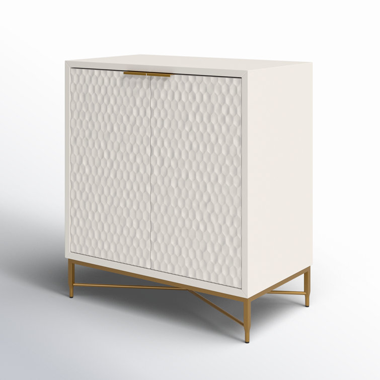 Pearl White Mahogany 32'' Bar Cabinet with Gold Accents