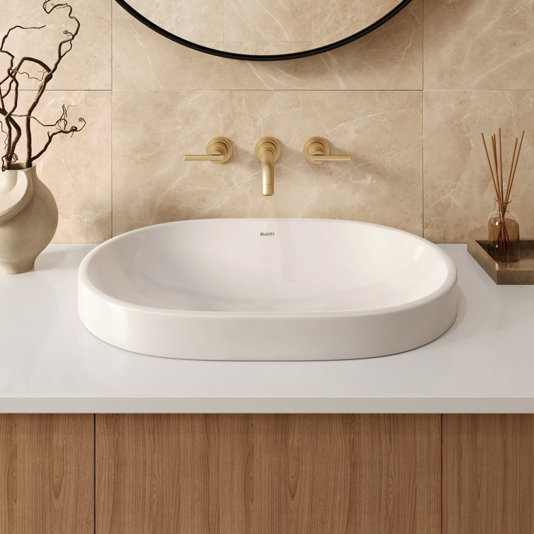 Ruvati 24'' White Ceramic Oval Bathroom Sink with Overflow