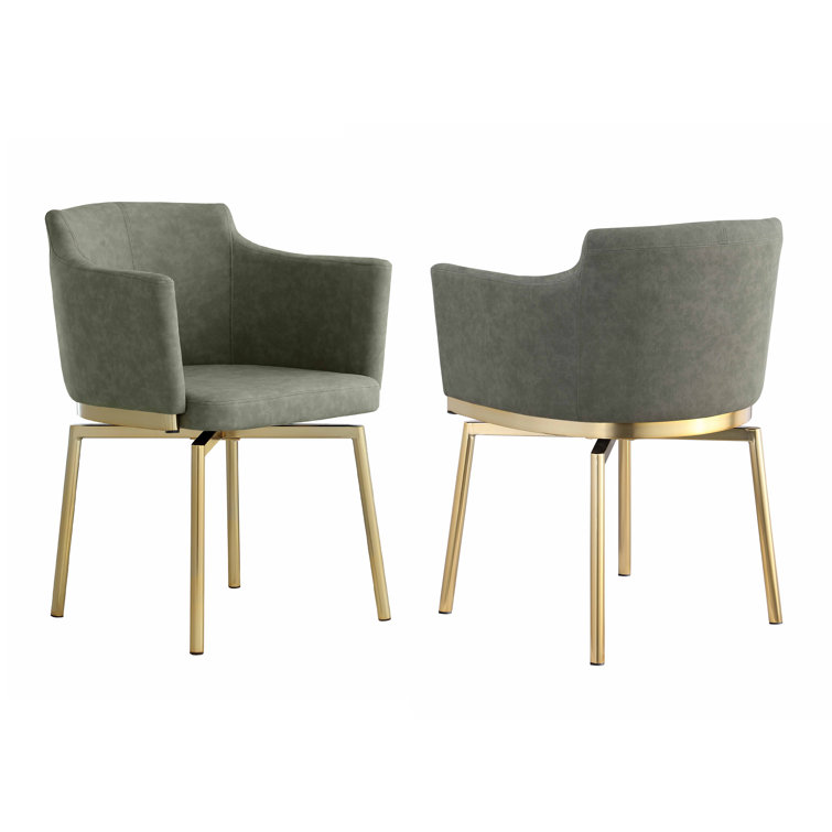 White Faux Leather Upholstered Swivel Arm Chair
