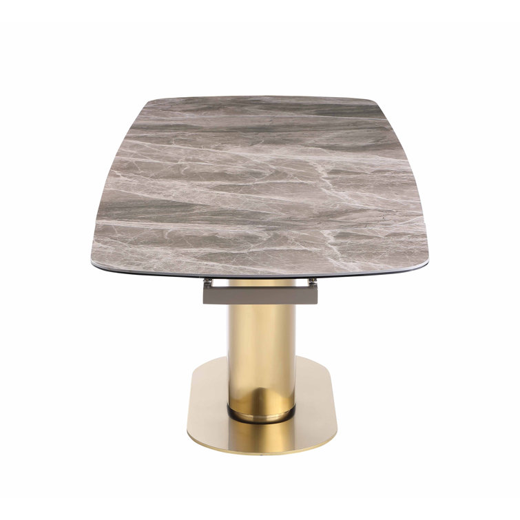Gray Faux Marble Top Dining Set with Gold Accents