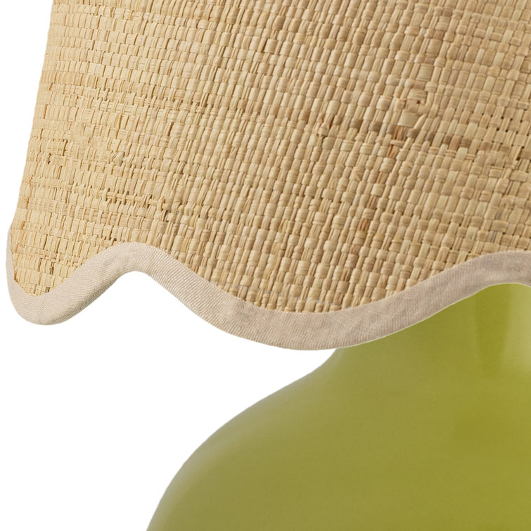 Khaki Ceramic Table Lamp with Rattan Cotton Shade