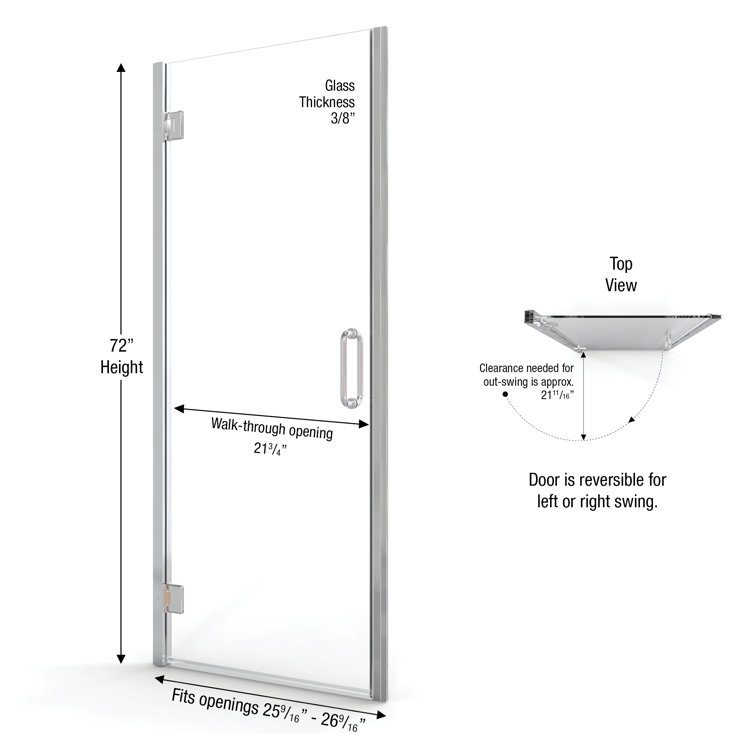Coppia 26.56" x 72" Clear Glass Brushed Nickel Pivot Shower Door