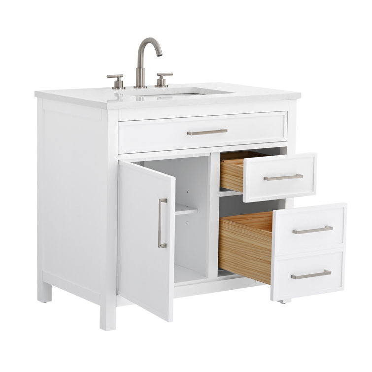 Jasper 36" White Freestanding Vanity with Carrara Stone Top