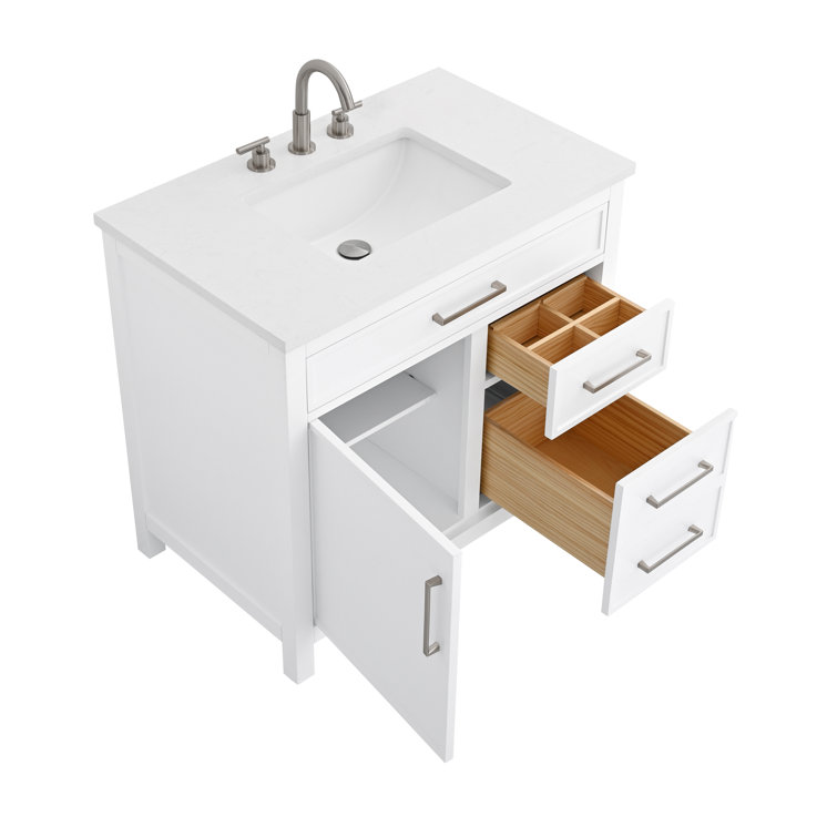 Jasper 36" White Freestanding Vanity with Carrara Stone Top