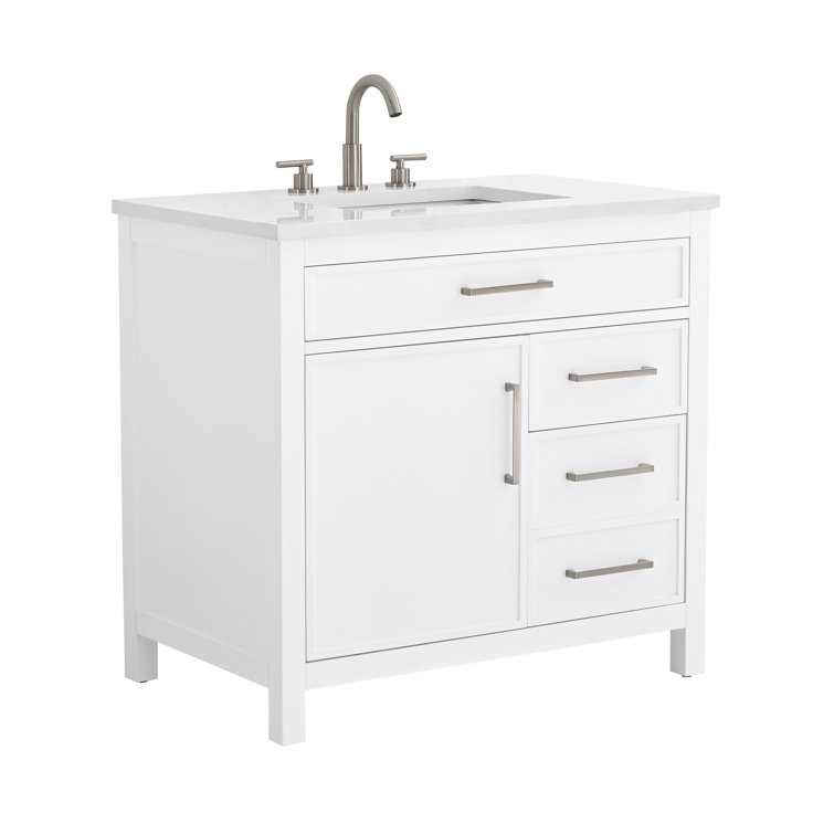 Jasper 36" White Freestanding Vanity with Carrara Stone Top