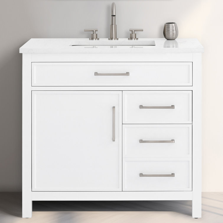 Jasper 36" White Freestanding Vanity with Carrara Stone Top