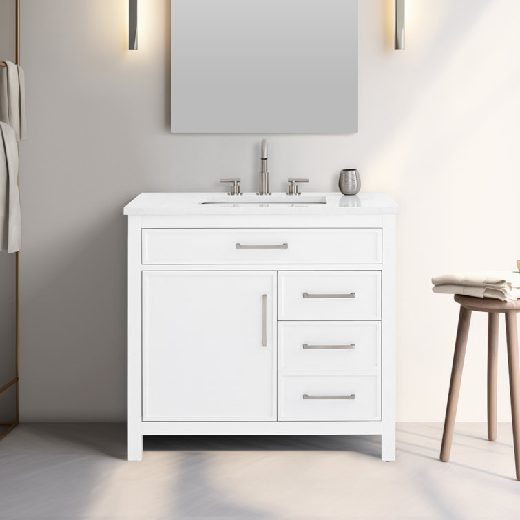 Jasper 36" White Freestanding Vanity with Carrara Stone Top