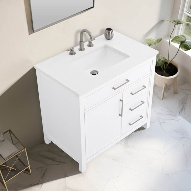 Jasper 36" White Freestanding Vanity with Carrara Stone Top