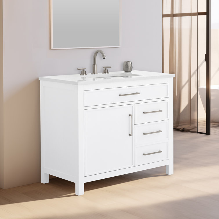 Jasper 36" White Freestanding Vanity with Carrara Stone Top