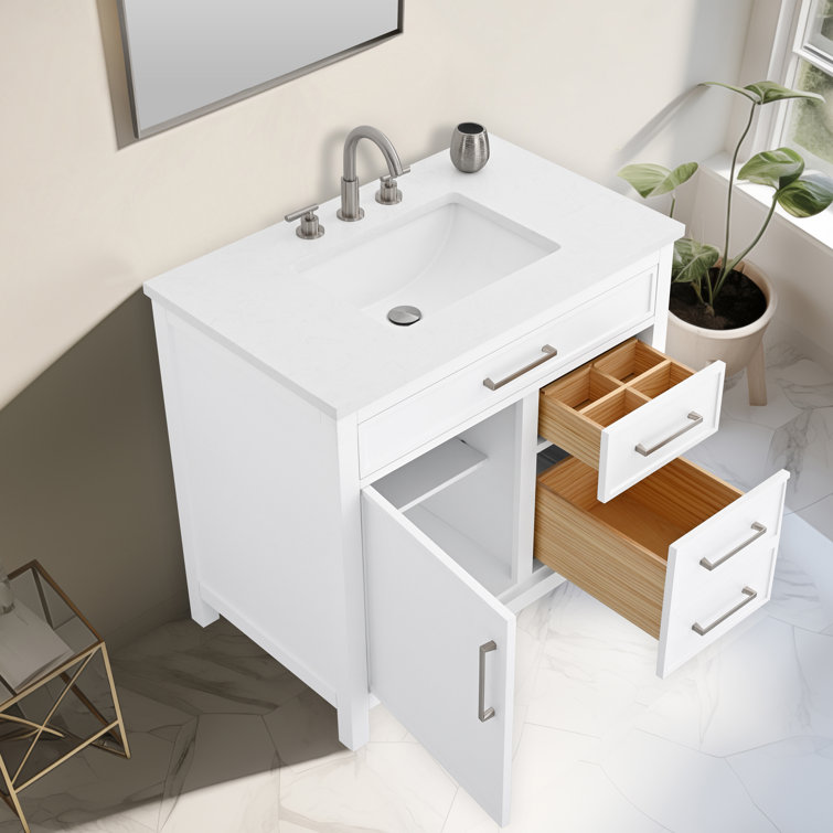 Jasper 36" White Freestanding Vanity with Carrara Stone Top