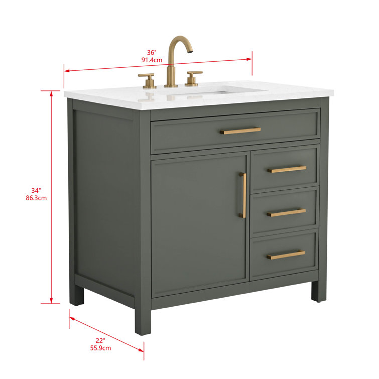 Vintage Green Solid Wood Freestanding Vanity with Carrara White Top