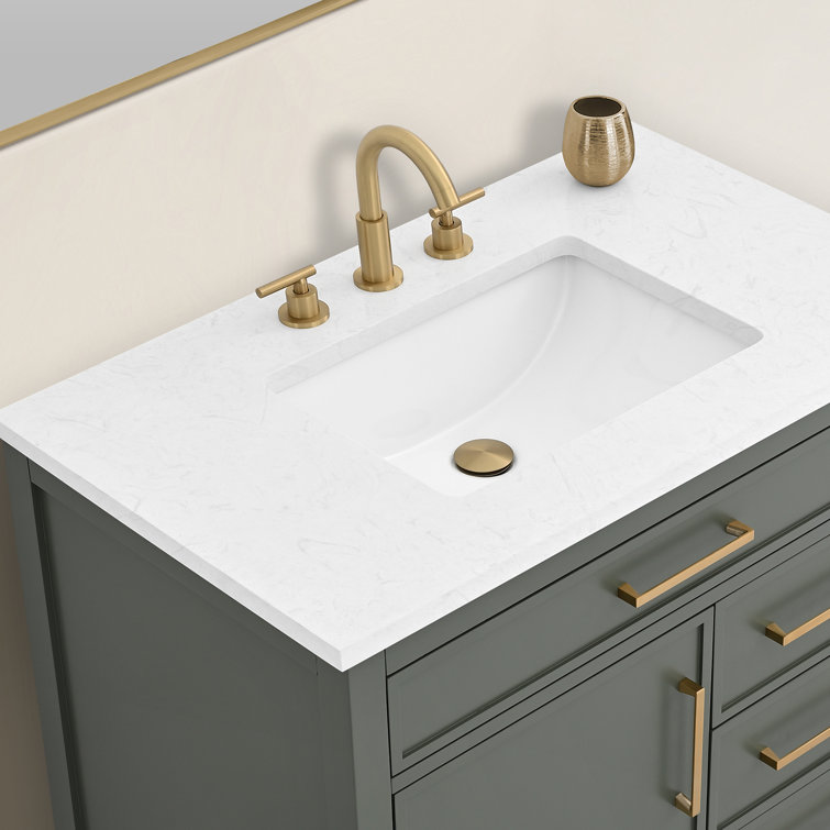Vintage Green Solid Wood Freestanding Vanity with Carrara White Top