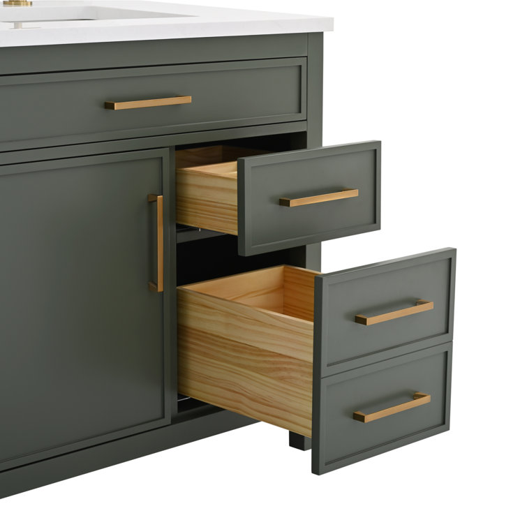 Vintage Green Solid Wood Freestanding Vanity with Carrara White Top