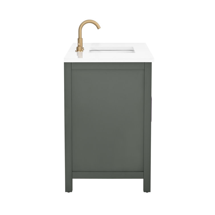 Vintage Green Solid Wood Freestanding Vanity with Carrara White Top