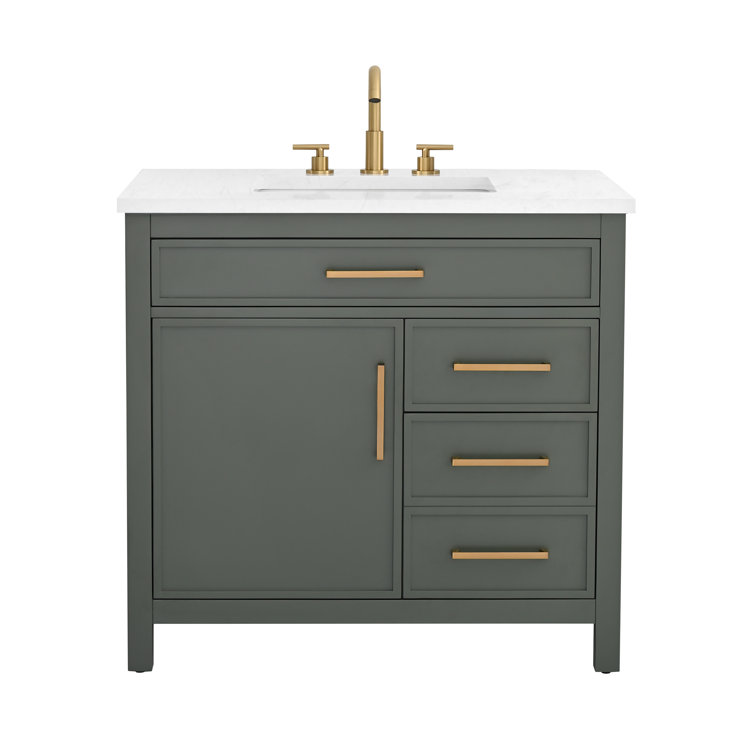 Vintage Green Solid Wood Freestanding Vanity with Carrara White Top