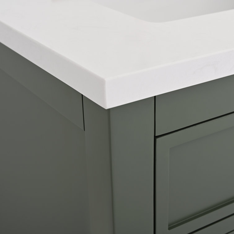 Vintage Green Solid Wood Freestanding Vanity with Carrara White Top