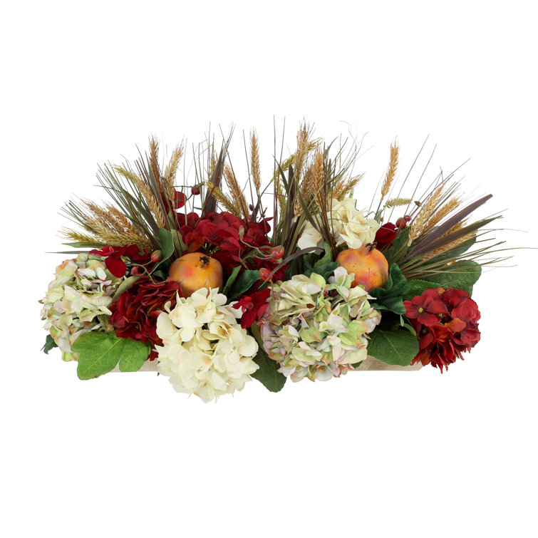 Fall Floral Centerpiece with Red Velvet Orchids and Hydrangeas