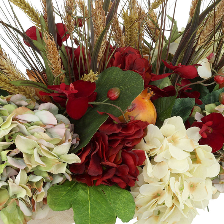 Fall Floral Centerpiece with Red Velvet Orchids and Hydrangeas