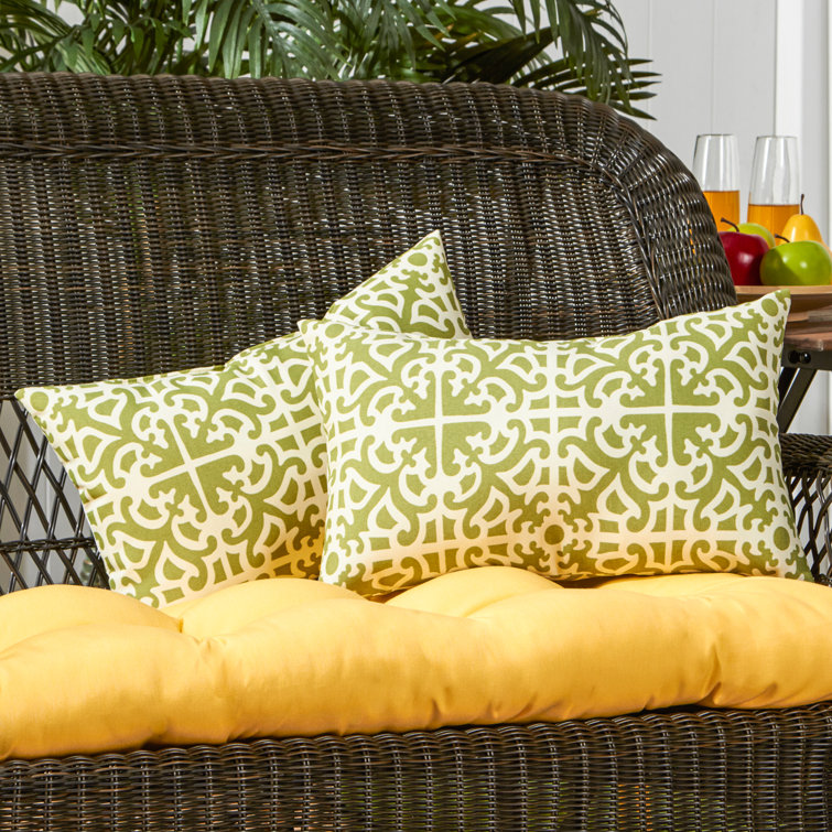 Grass Green Geometric Outdoor Rectangular Throw Pillows, Set of 2