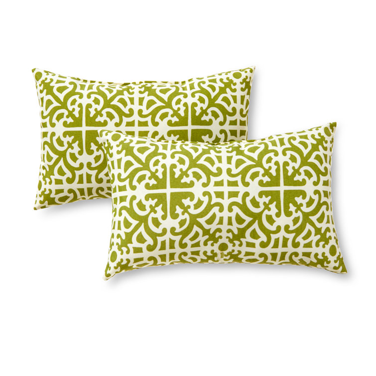 Grass Green Geometric Outdoor Rectangular Throw Pillows, Set of 2