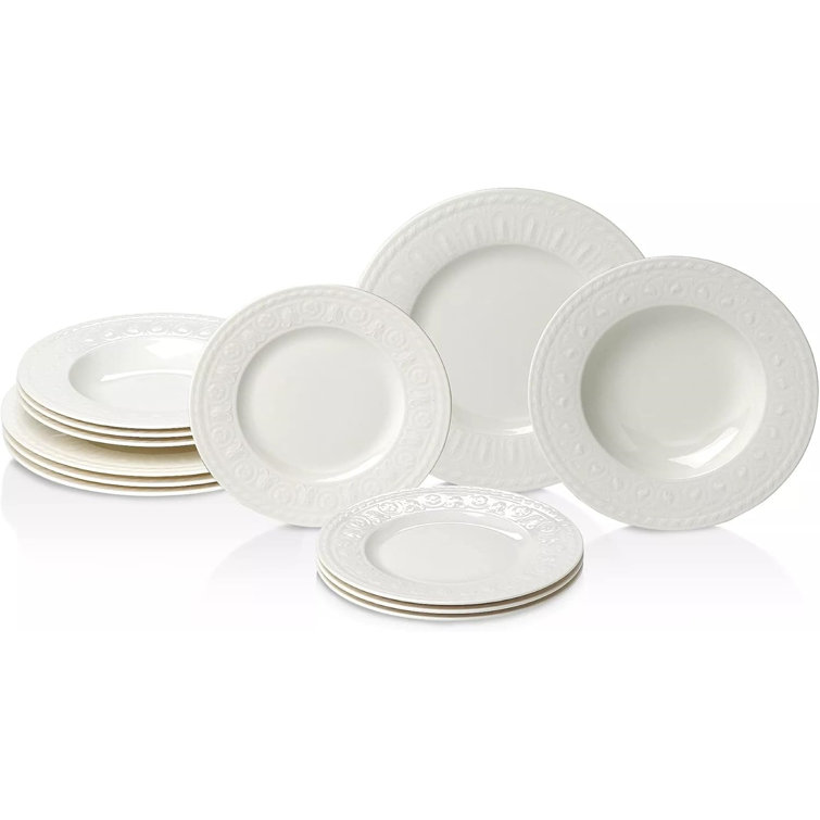 Cellini White Porcelain 12-Piece Dinnerware Set, Service for 4