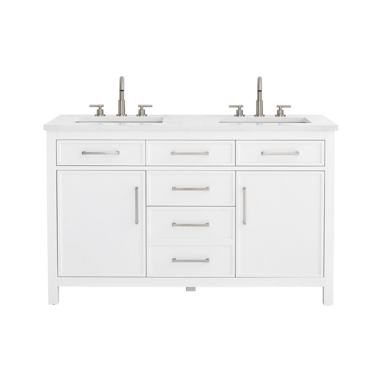Jasper 54" White Double Freestanding Vanity with Carrara Top