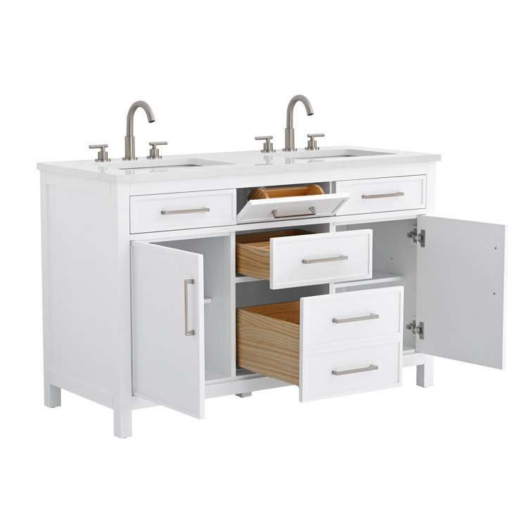 Jasper 54" White Double Freestanding Vanity with Carrara Top
