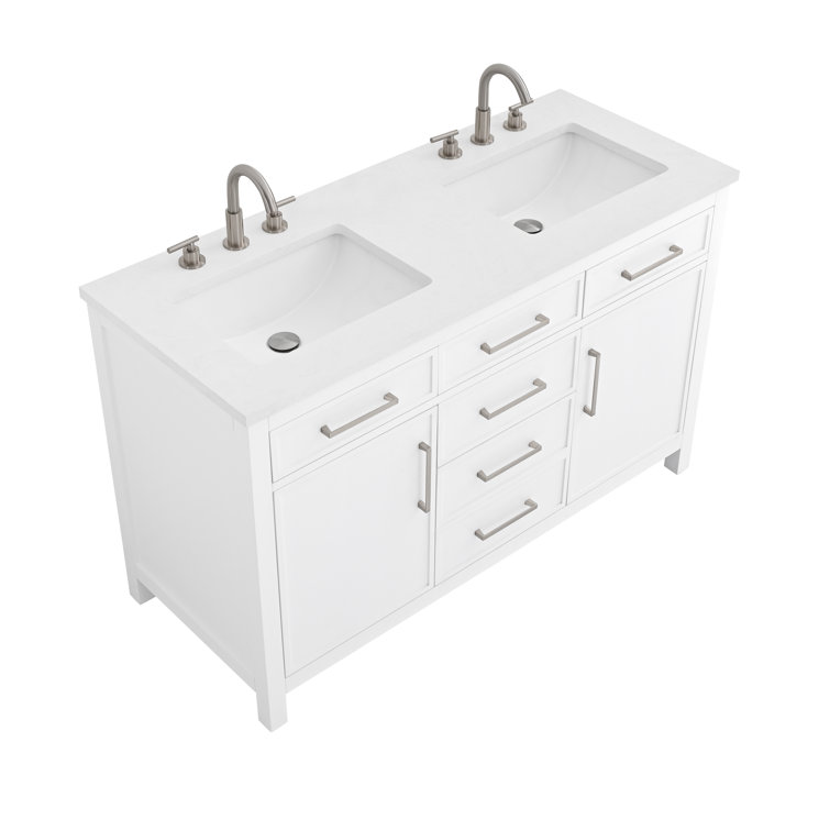 Jasper 54" White Double Freestanding Vanity with Carrara Top