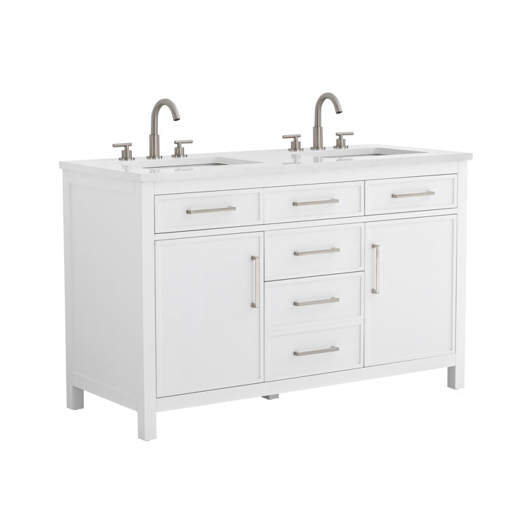 Jasper 54" White Double Freestanding Vanity with Carrara Top