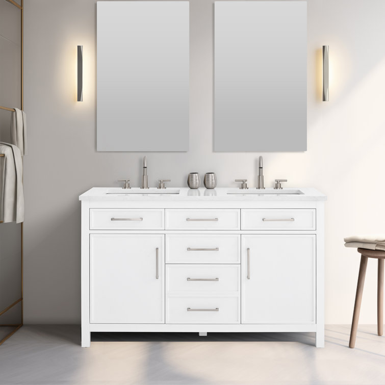 Jasper 54" White Double Freestanding Vanity with Carrara Top