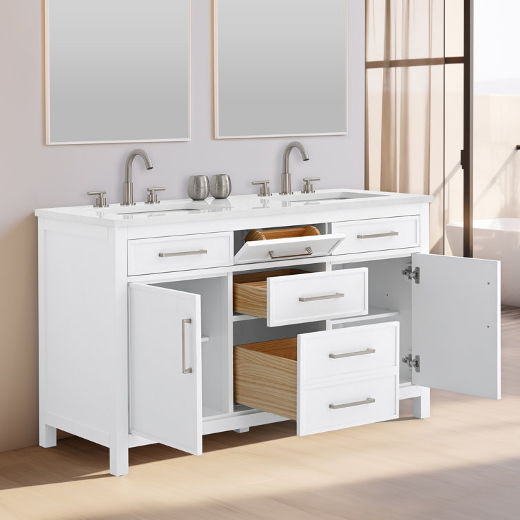 Jasper 54" White Double Freestanding Vanity with Carrara Top