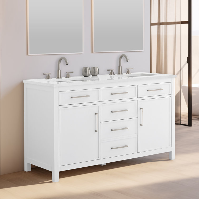 Jasper 54" White Double Freestanding Vanity with Carrara Top