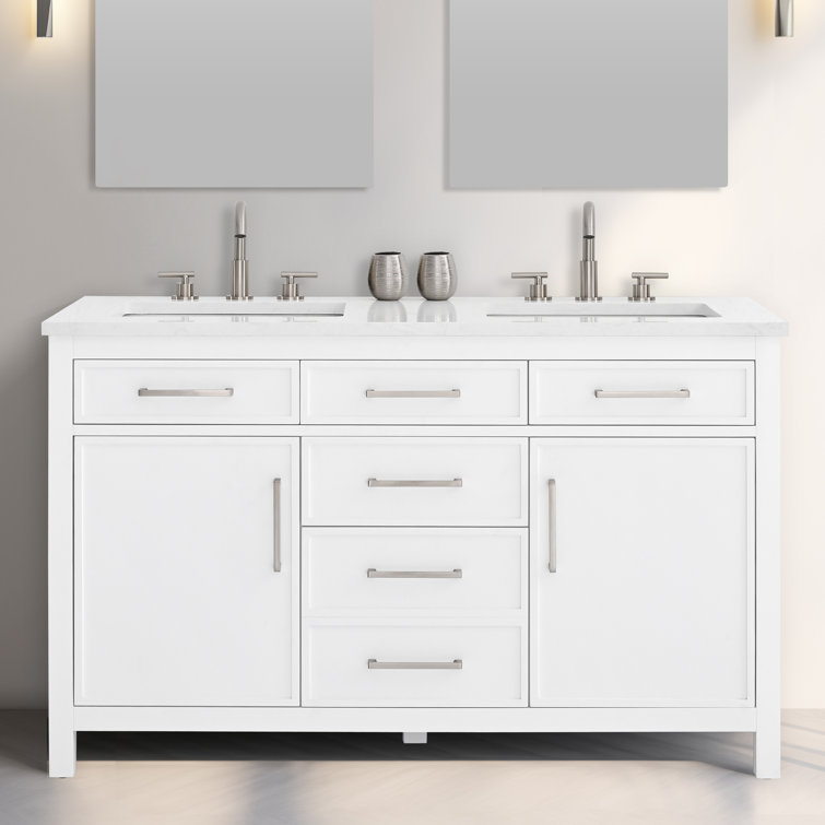 Jasper 54" White Double Freestanding Vanity with Carrara Top