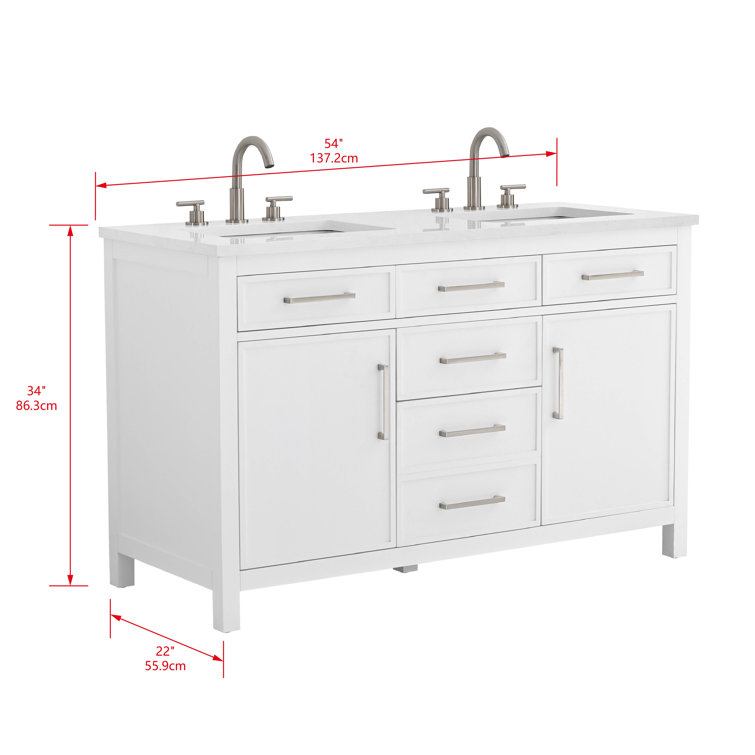 Jasper 54" White Double Freestanding Vanity with Carrara Top