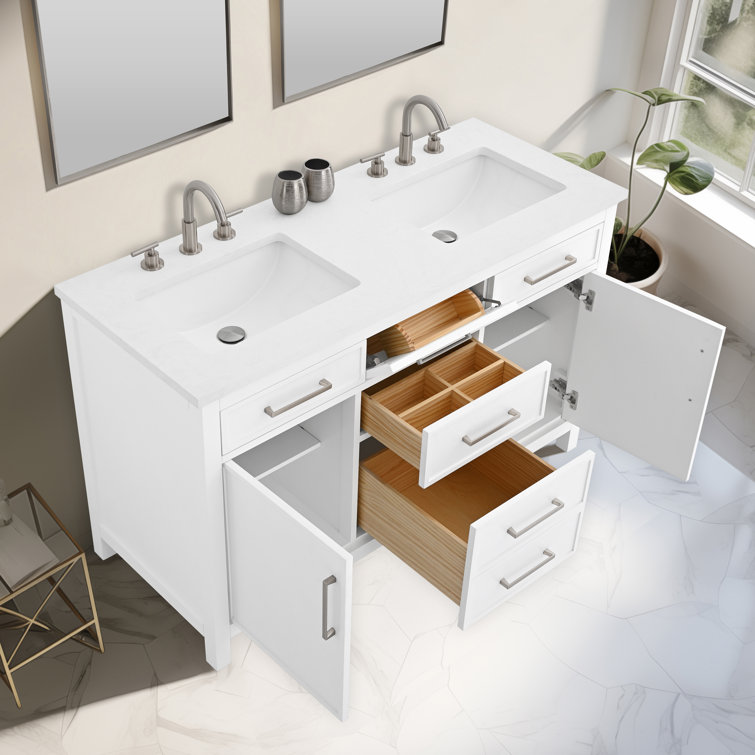 Jasper 54" White Double Freestanding Vanity with Carrara Top