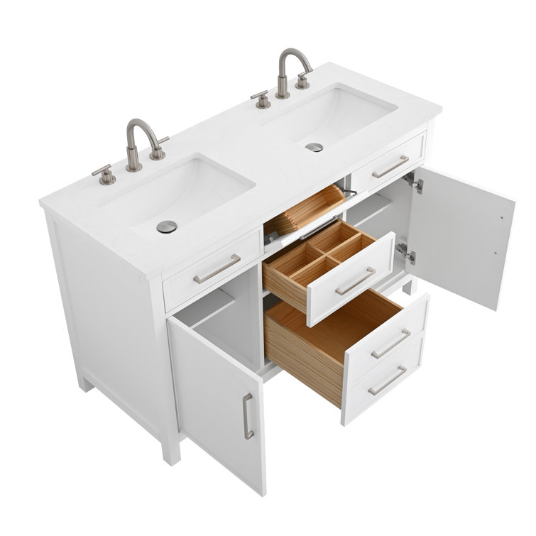 Jasper 54" White Double Freestanding Vanity with Carrara Top
