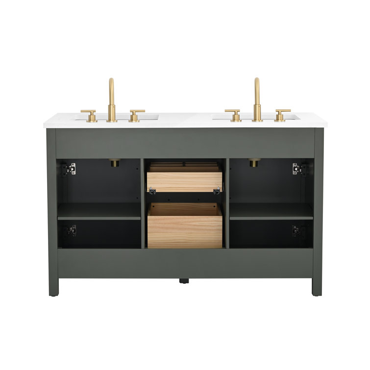 Vintage Green Double Vanity with Carrara White Top and Gold Hardware