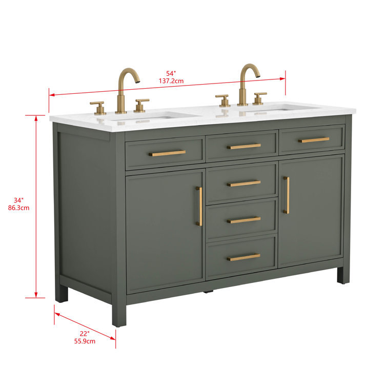 Vintage Green Double Vanity with Carrara White Top and Gold Hardware