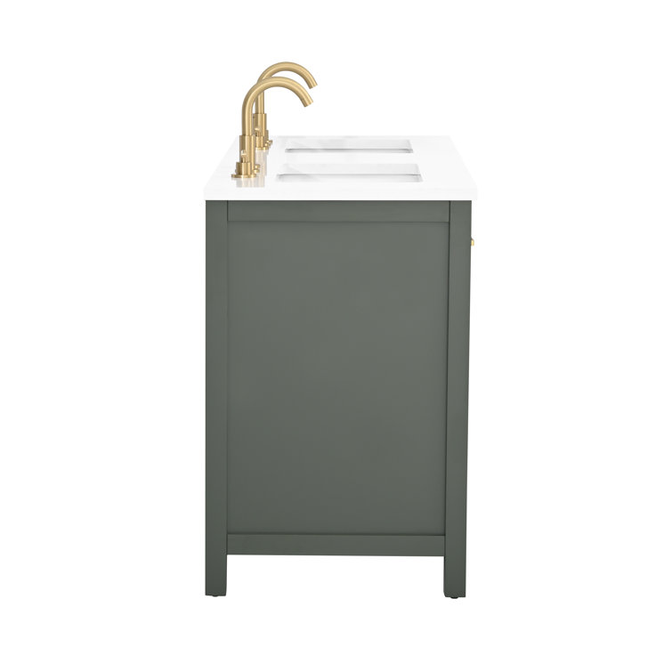 Vintage Green Double Vanity with Carrara White Top and Gold Hardware