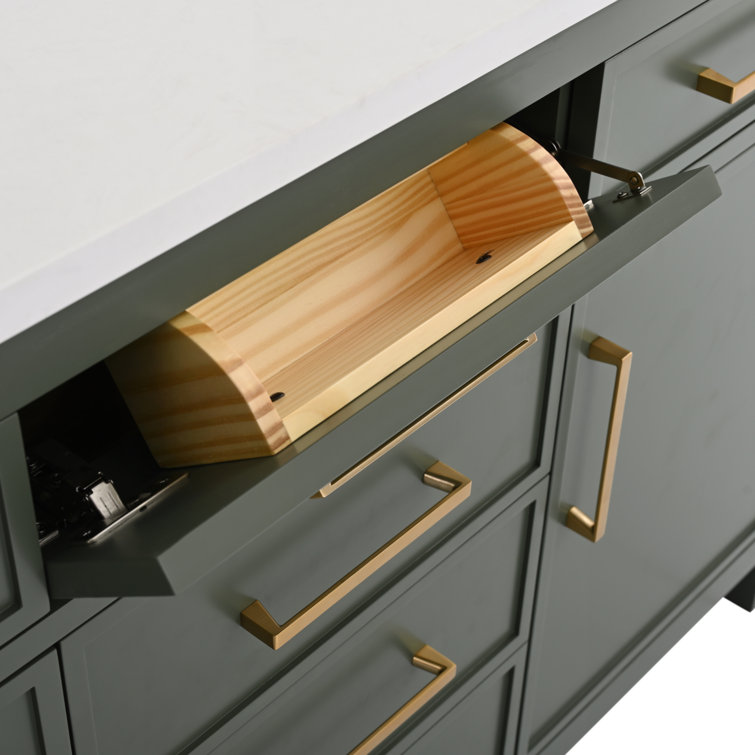 Vintage Green Double Vanity with Carrara White Top and Gold Hardware