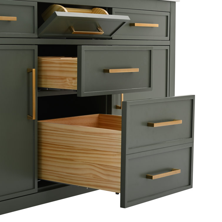 Vintage Green Double Vanity with Carrara White Top and Gold Hardware