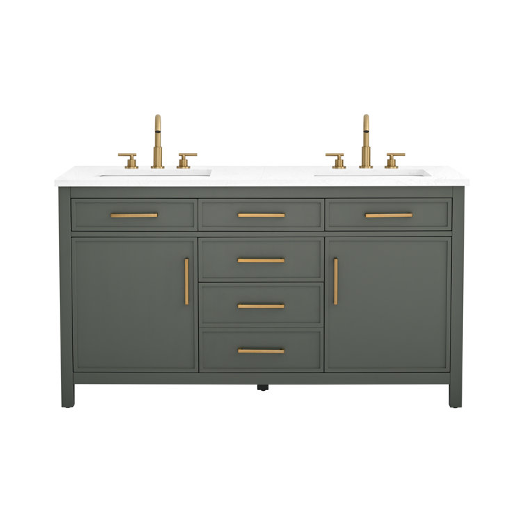 Vintage Green Solid Wood Double Vanity with Carrara White Top