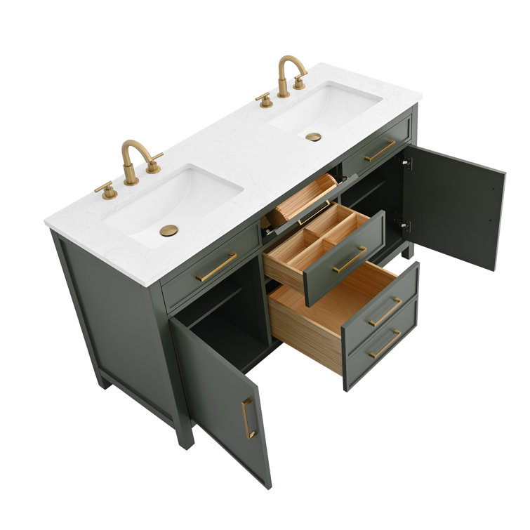 Vintage Green Solid Wood Double Vanity with Carrara White Top