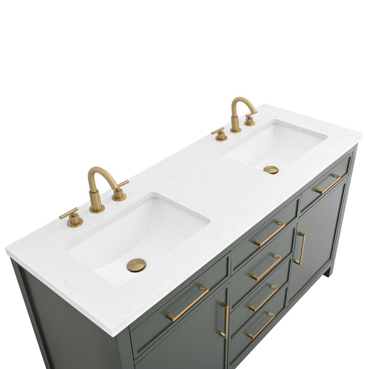 Vintage Green Solid Wood Double Vanity with Carrara White Top