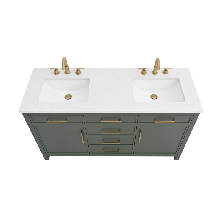 Vintage Green Solid Wood Double Vanity with Carrara White Top