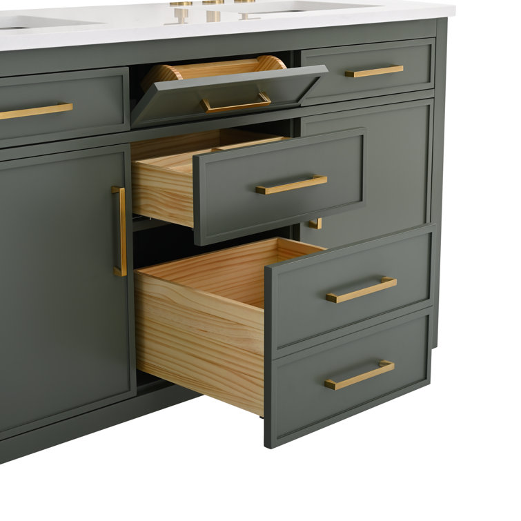 Vintage Green Solid Wood Double Vanity with Carrara White Top