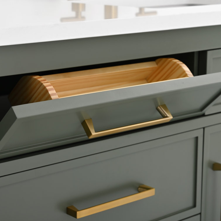 Vintage Green Solid Wood Double Vanity with Carrara White Top