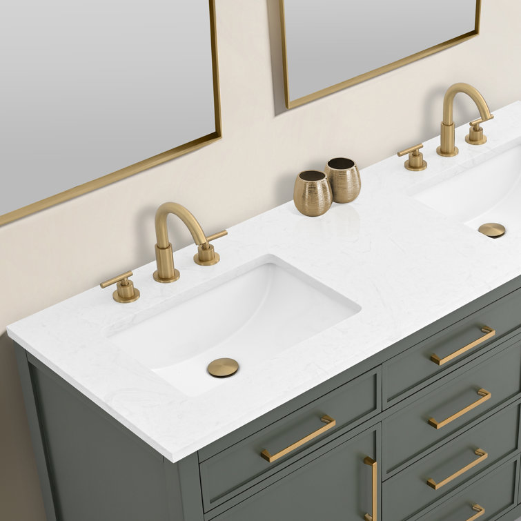 Vintage Green Solid Wood Double Vanity with Carrara White Top
